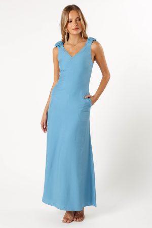 Michael Ruched Strap Maxi Dress – Blue