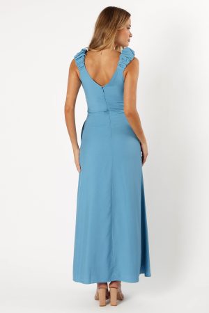 Michael Ruched Strap Maxi Dress – Blue