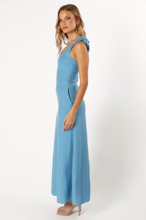 Michael Ruched Strap Maxi Dress – Blue