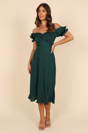 Mickenna Sweetheart Frill Midi Dress – Emerald