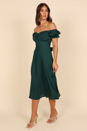 Mickenna Sweetheart Frill Midi Dress – Emerald