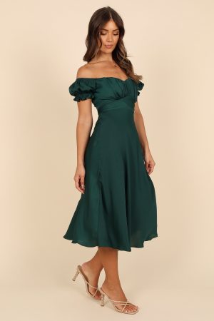 Mickenna Sweetheart Frill Midi Dress – Emerald