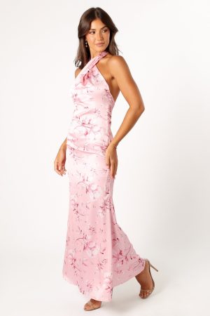 Mila Halterneck Maxi Dress – Pink Floral