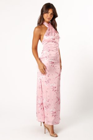 Mila Halterneck Maxi Dress – Pink Floral