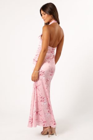 Mila Halterneck Maxi Dress – Pink Floral