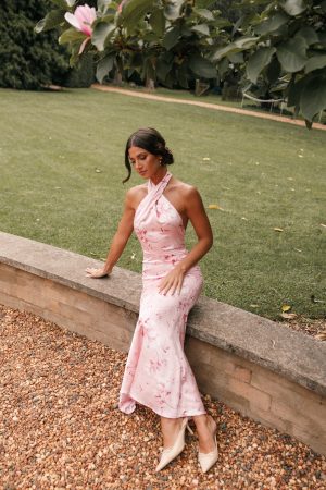 Mila Halterneck Maxi Dress – Pink Floral