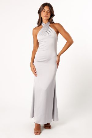 Mila Halterneck Maxi Dress – Steel