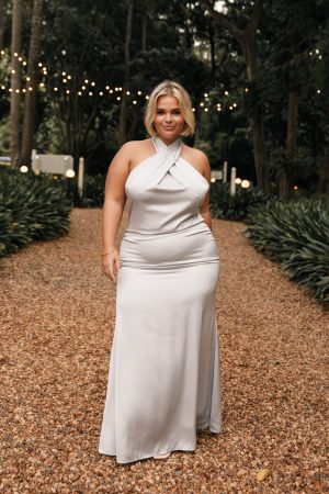 Mila Halterneck Maxi Dress – Steel