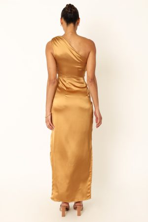 Nadia One Shoulder Maxi Dress – Bronze