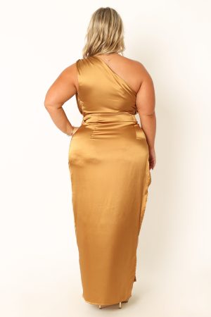 Nadia One Shoulder Maxi Dress – Bronze
