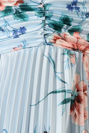 Naira Pleated Maxi Dress – Blue Floral