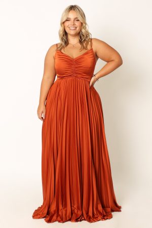 Naira Pleated Maxi Dress – Sunset Orange