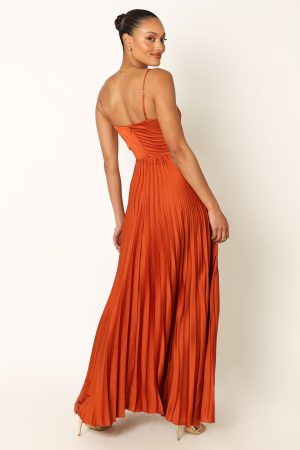 Naira Pleated Maxi Dress – Sunset Orange