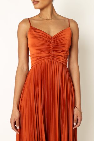 Naira Pleated Maxi Dress – Sunset Orange