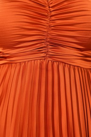Naira Pleated Maxi Dress – Sunset Orange