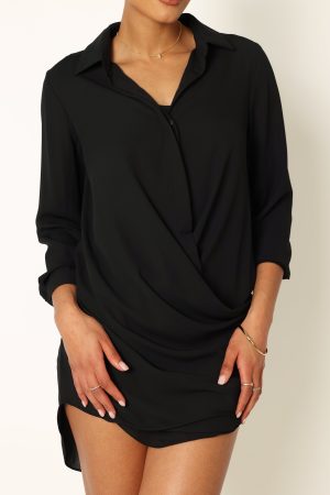 Niky Long Sleeve Mini Dress – Black