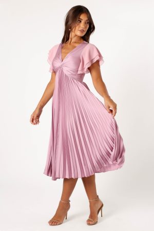 Nova Flutter Sleeve Midi Dress – Dusty Rose
