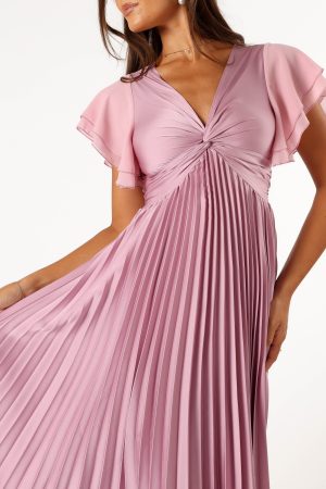 Nova Flutter Sleeve Midi Dress – Dusty Rose