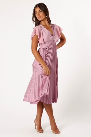 Nova Flutter Sleeve Midi Dress – Dusty Rose