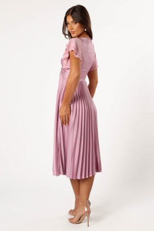 Nova Flutter Sleeve Midi Dress – Dusty Rose
