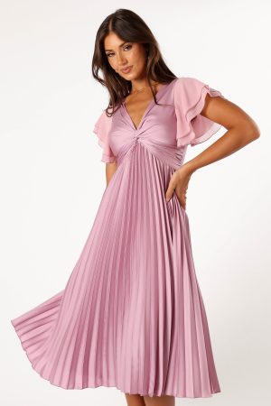 Nova Flutter Sleeve Midi Dress – Dusty Rose