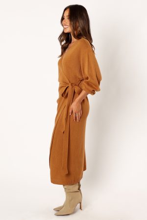 Nova Wrap Knit Midi Dress – Camel