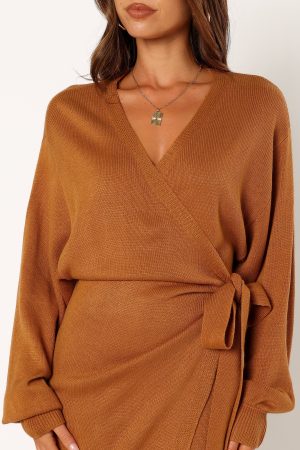 Nova Wrap Knit Midi Dress – Camel