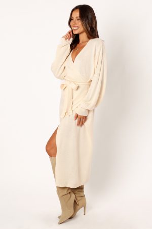 Nova Wrap Knit Midi Dress – Taupe