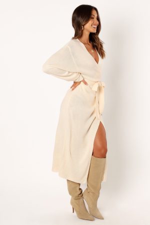 Nova Wrap Knit Midi Dress – Taupe