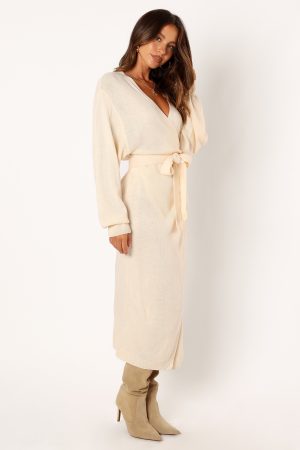 Nova Wrap Knit Midi Dress – Taupe