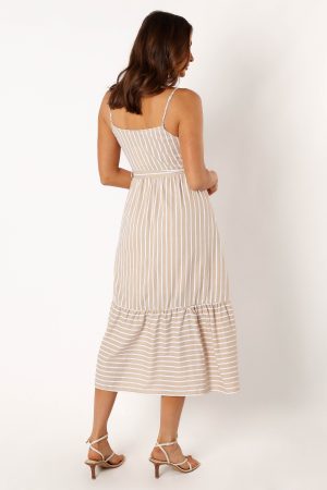 Odette Midi Dress – Beige Stripe