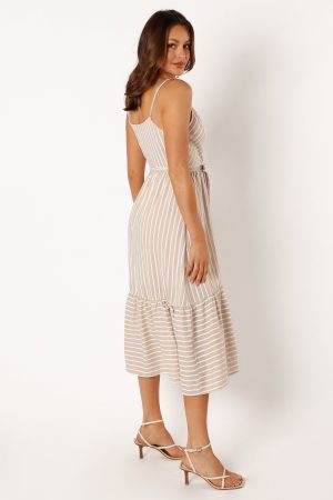Odette Midi Dress – Beige Stripe
