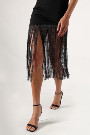 Padam Strapless Midi Dress – Black