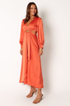 Peyton Long Sleeve Midi Dress – Orange