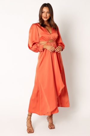 Peyton Long Sleeve Midi Dress – Orange