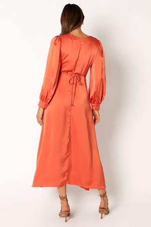 Peyton Long Sleeve Midi Dress – Orange