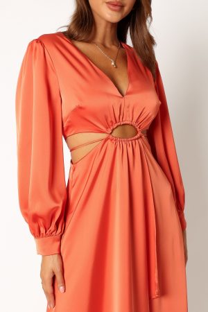 Peyton Long Sleeve Midi Dress – Orange