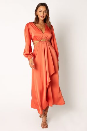 Peyton Long Sleeve Midi Dress – Orange