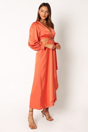 Peyton Long Sleeve Midi Dress – Orange