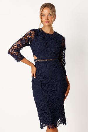 Pia Long Sleeve Midi Dress – Navy