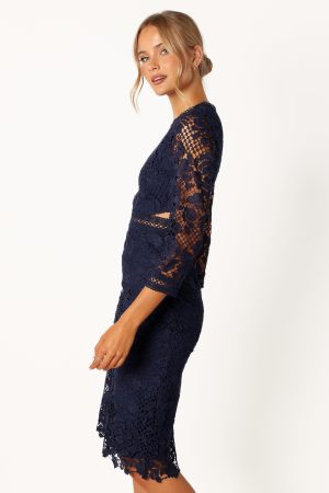 Pia Long Sleeve Midi Dress – Navy