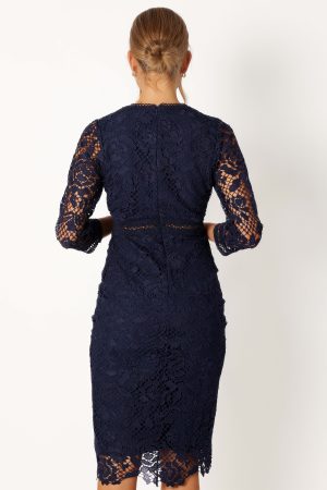 Pia Long Sleeve Midi Dress – Navy