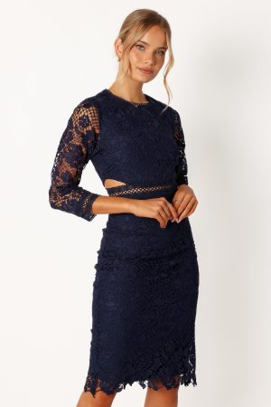 Pia Long Sleeve Midi Dress – Navy