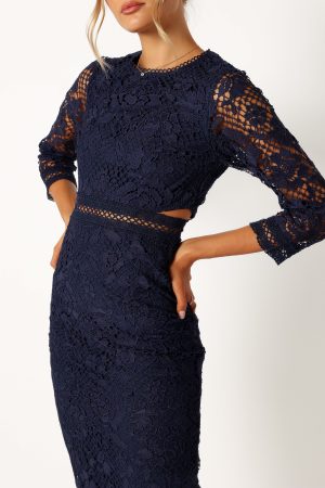 Pia Long Sleeve Midi Dress – Navy