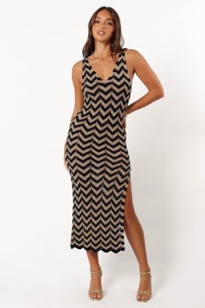 Rhya Midi Dress – Sand/Black