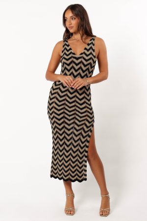 Rhya Midi Dress – Sand/Black