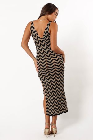 Rhya Midi Dress – Sand/Black