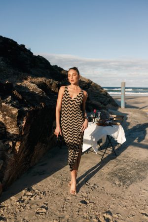 Rhya Midi Dress – Sand/Black