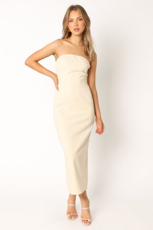 Rory Contrast Stitch Maxi Dress – Ecru