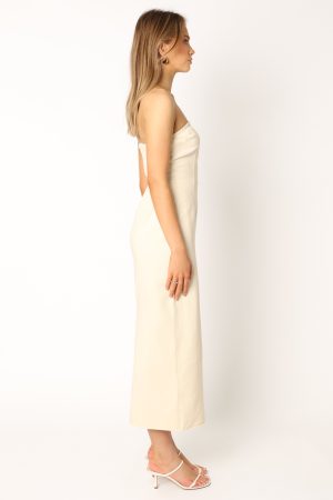 Rory Contrast Stitch Maxi Dress – Ecru